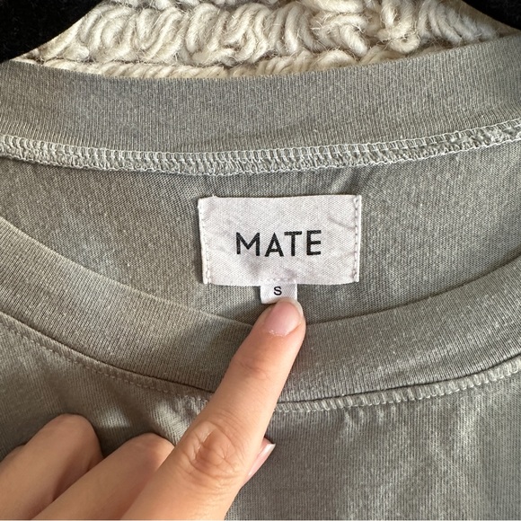 MATE THE LABEL sage green short sleeve crewneck pocket mini t-shirt dress S - Picture 7 of 11